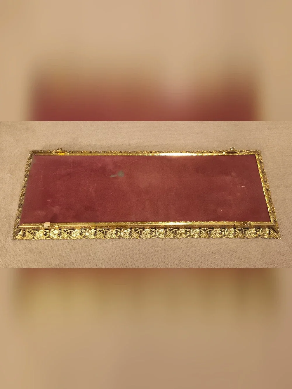 Vintage 50's-60's Gold Ornate Rectangular Mirrored Tray- Elegant Home Accent